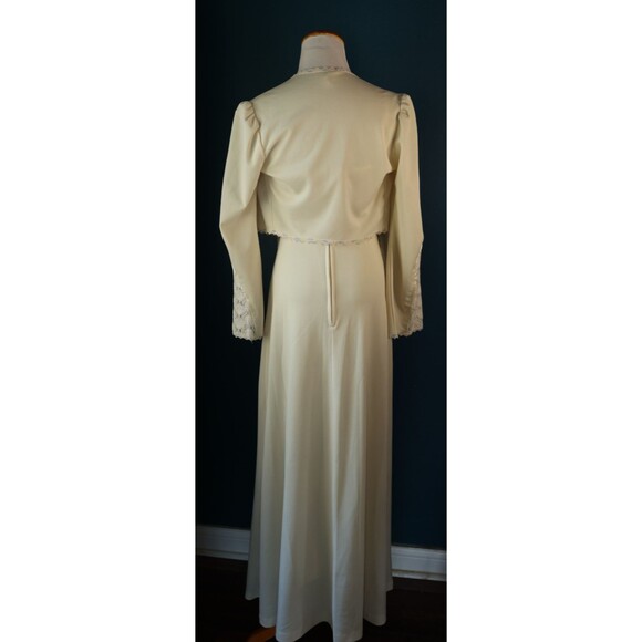 Vintage 70s Empire Waist Cream Maxi Dress Jacket Lace Trim Boho Prairie Bridal - Picture 11 of 16